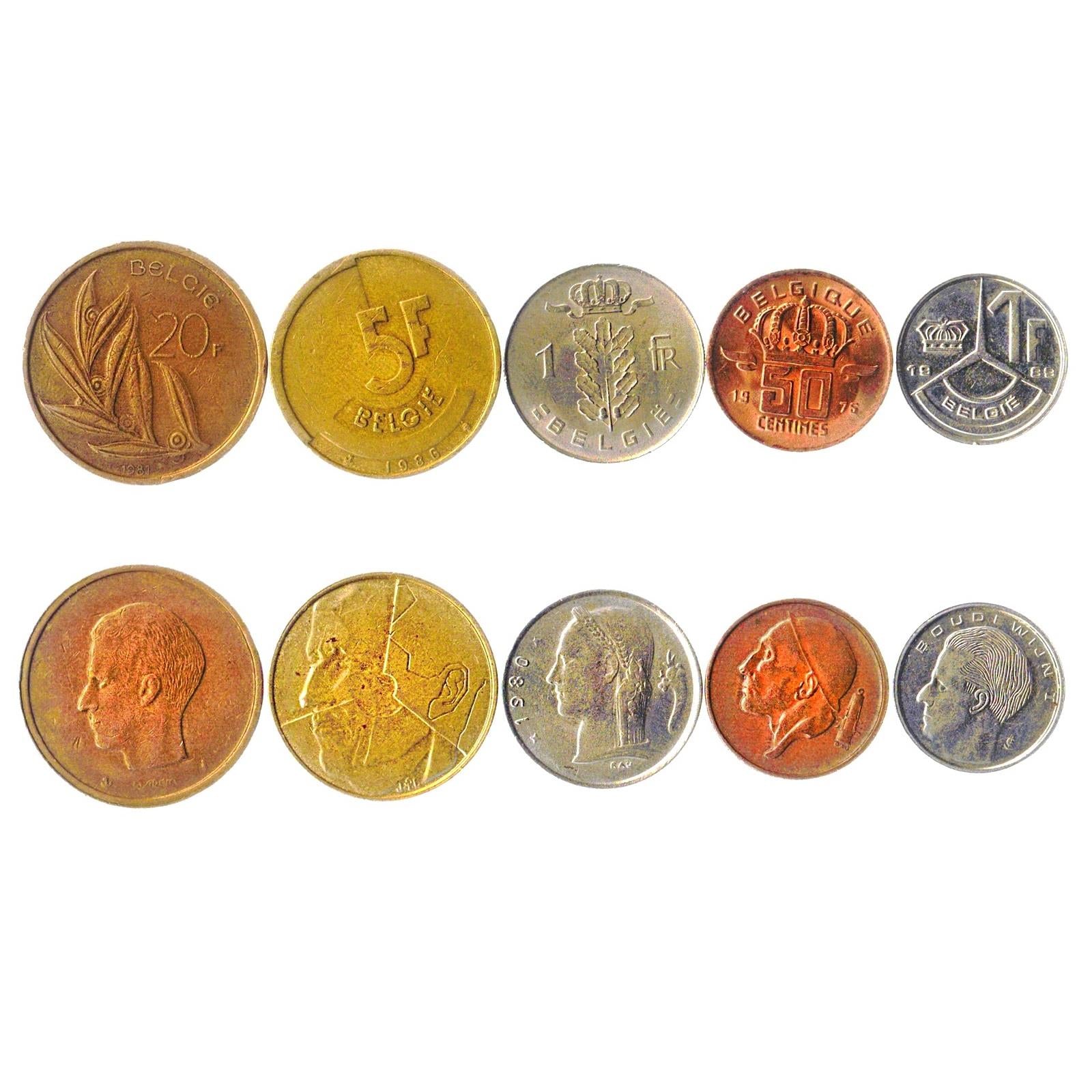 5 Mixed Coins From Belgium | Centimes - Franc | 1948 - 2001