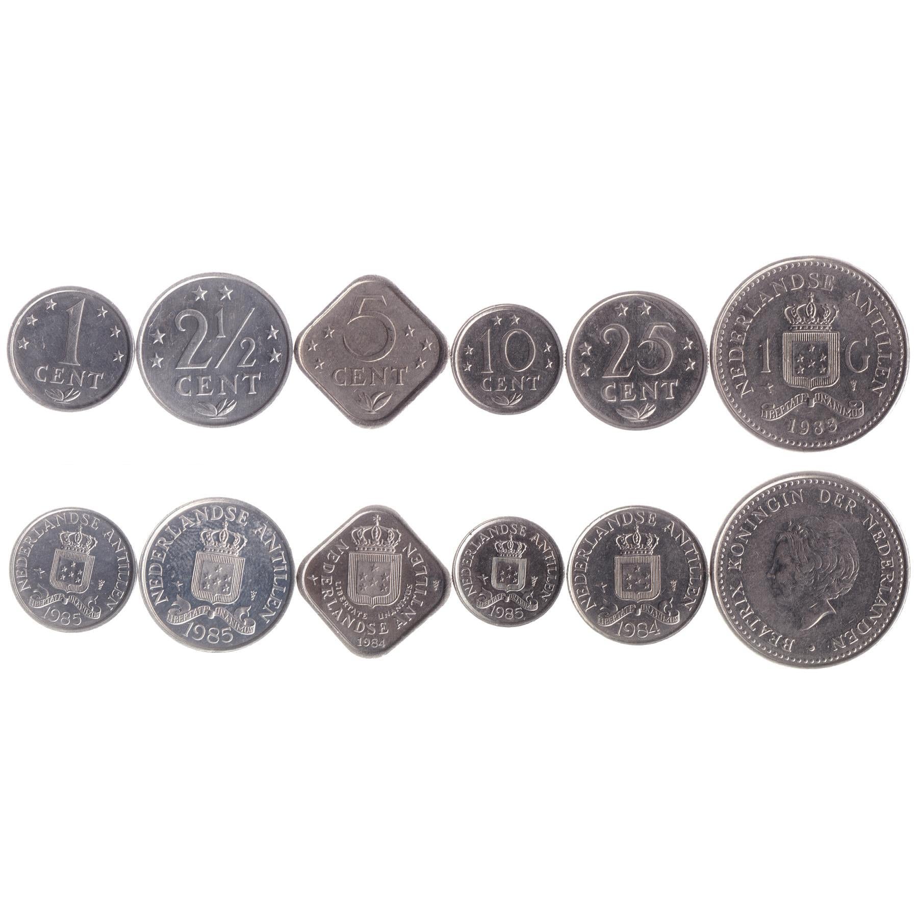 Netherlands Antillean 6 Coin Set 1 2½ 5 10 25 Cents 1 Gulden | Beatrix | Netherlands Antilles | 1980 - 1985