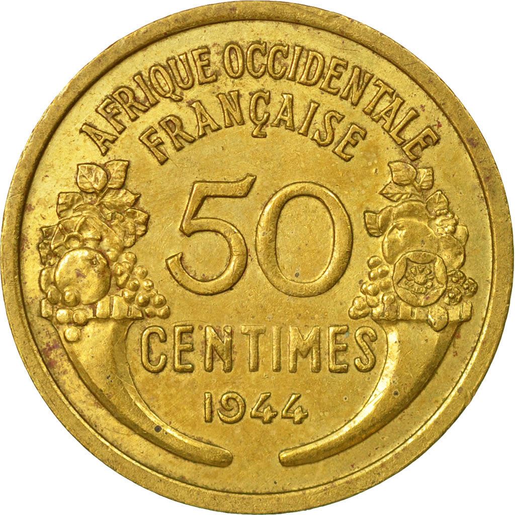 French West Africa | 50 Centimes Coin | Marianne | Cornucopia | Berries | Km:1 | 1944