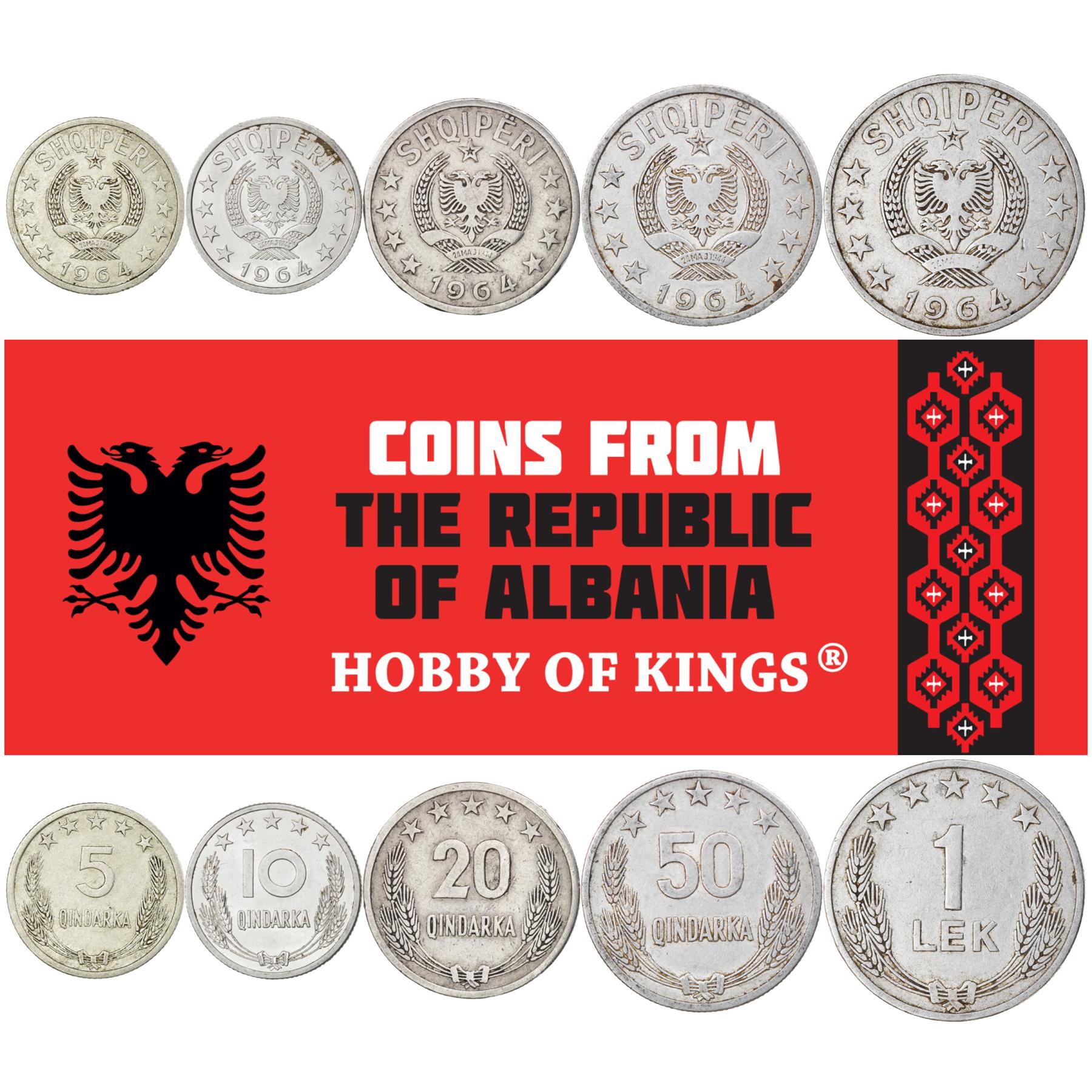Albanian 5 Coin Set 5 10 20 50 Qindarka 1 Lek | Albania | 1964