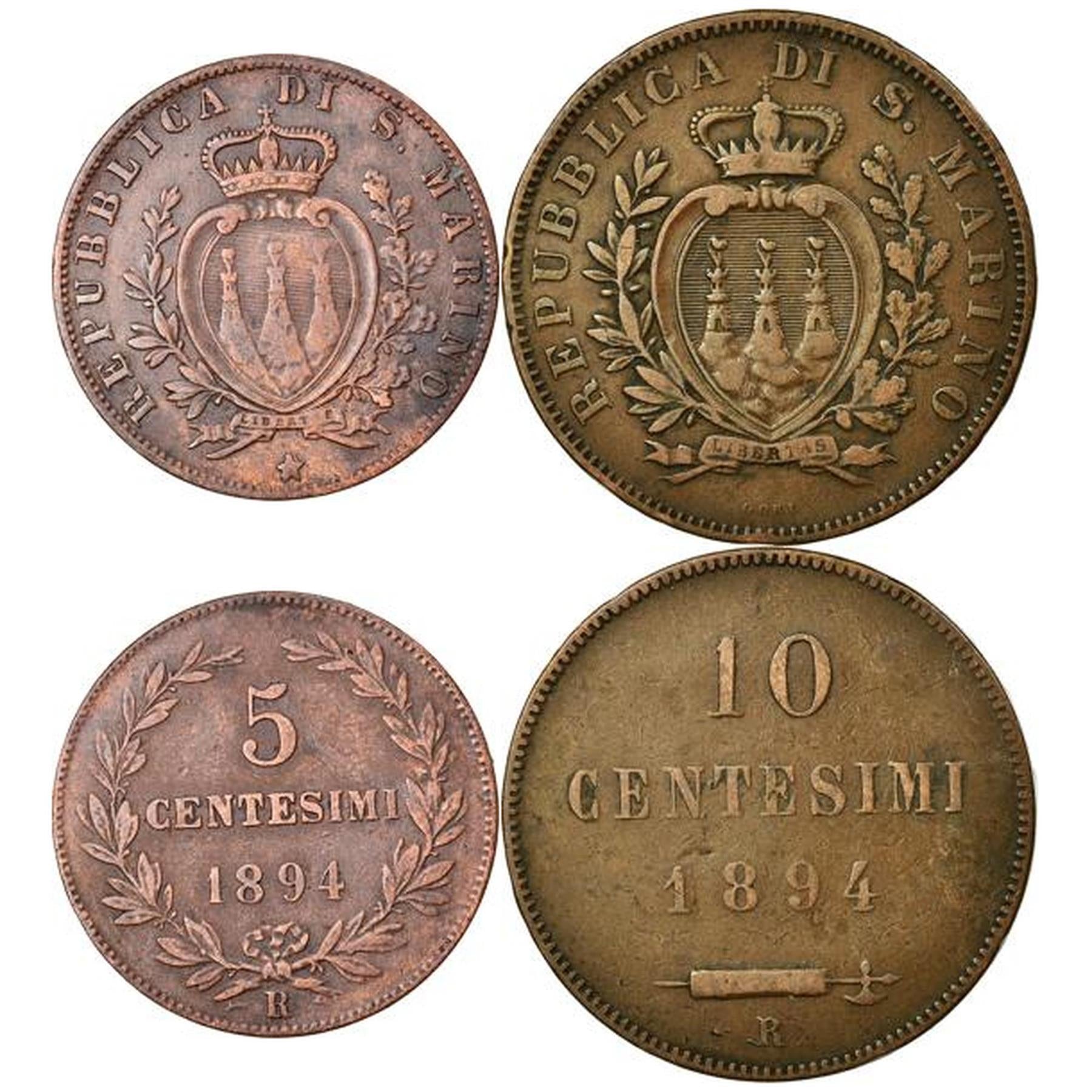 San Marino | 2 Coin Set | 5 10 Centesimi | 1864 - 1894