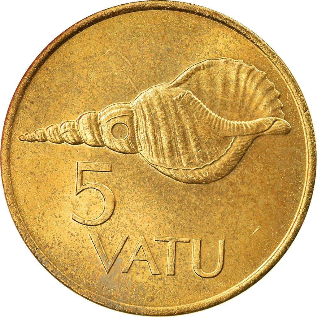 Vanuatu | 5 Vatu Coin | Melanesian Warrior | Triton Conch Shell | Km:5 | 1983 - 2009