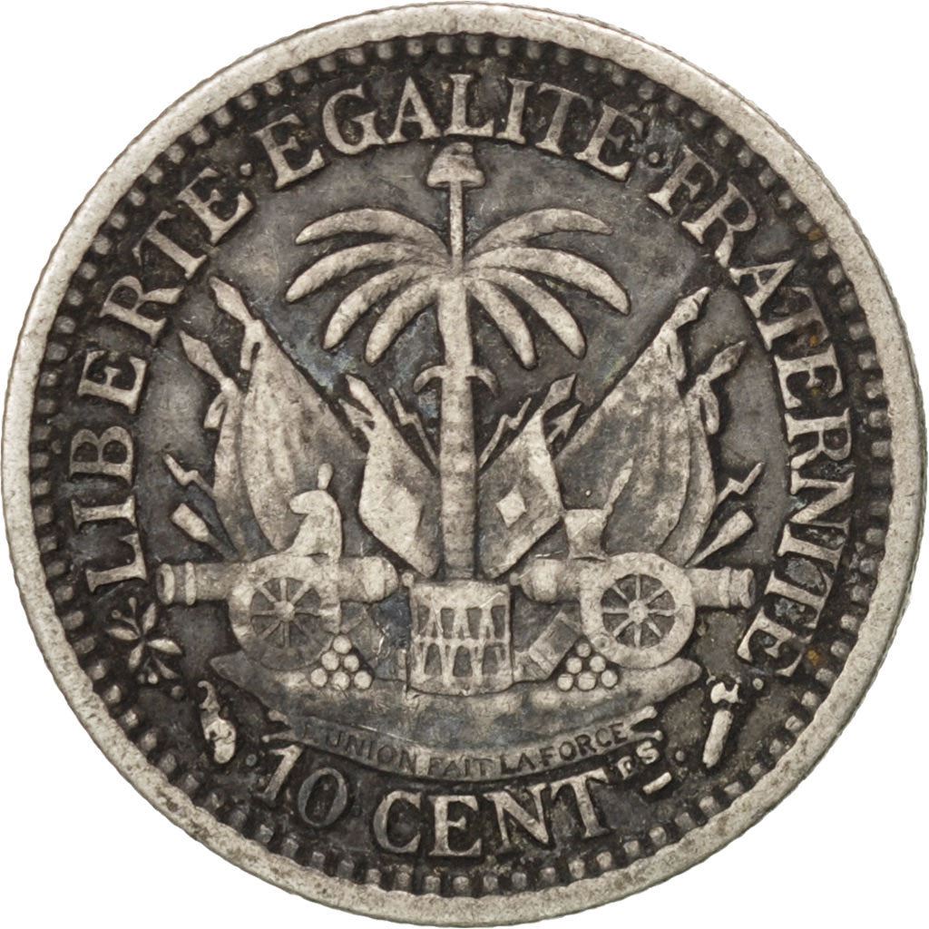 Haiti | 10 Centimes Coin | Libertine | Palm Tree | Cannon | Km:44 | 1881 - 1894