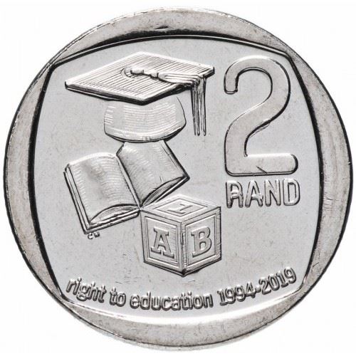 South Africa | 2 Rand Coin | Letter Cube | Open Book | Graduation Cap | Education | Km:698 | 2019