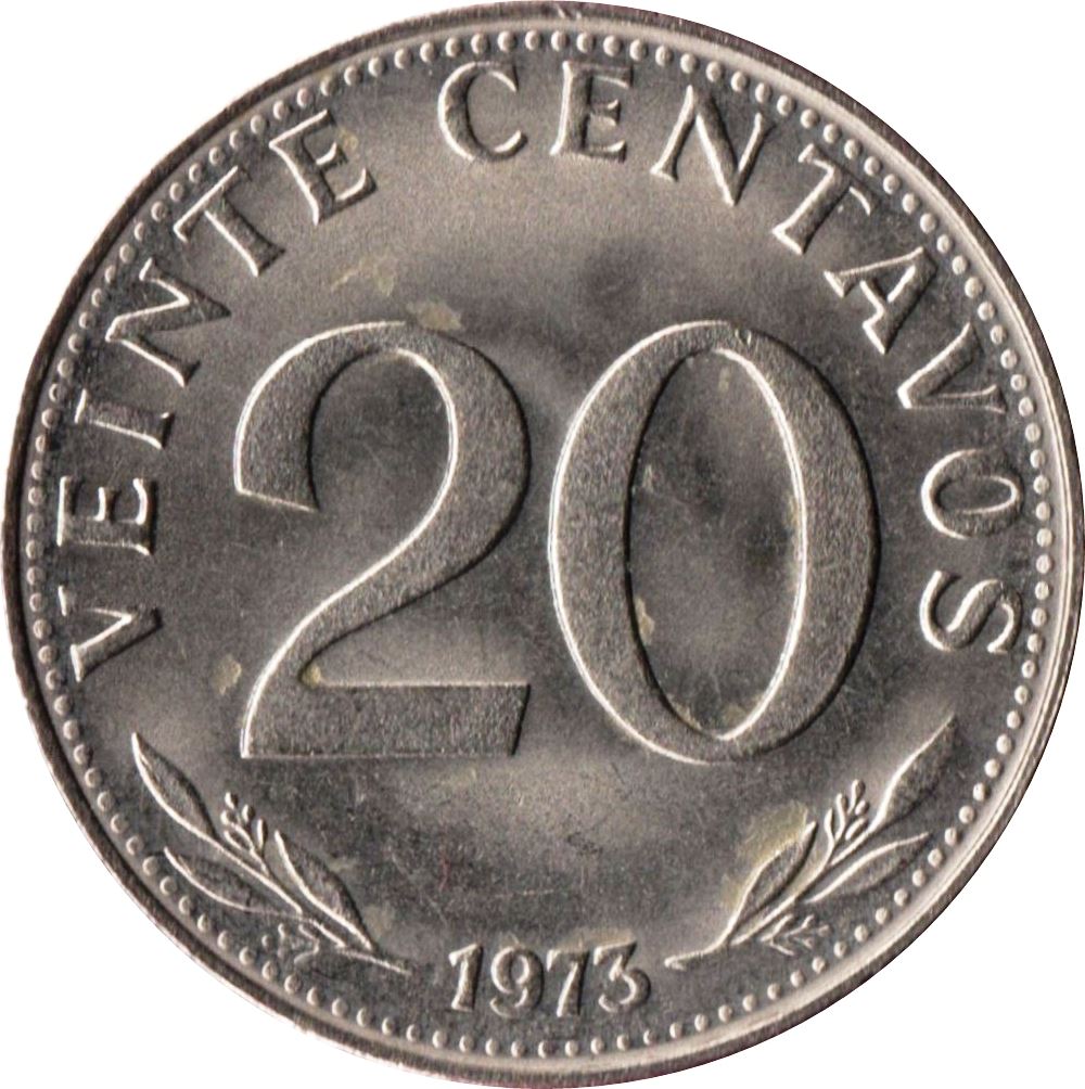 Bolivia 20 Centavos Coin | Mountains | Chapel | Palm Tree | Lama | KM189 | 1965 - 1973