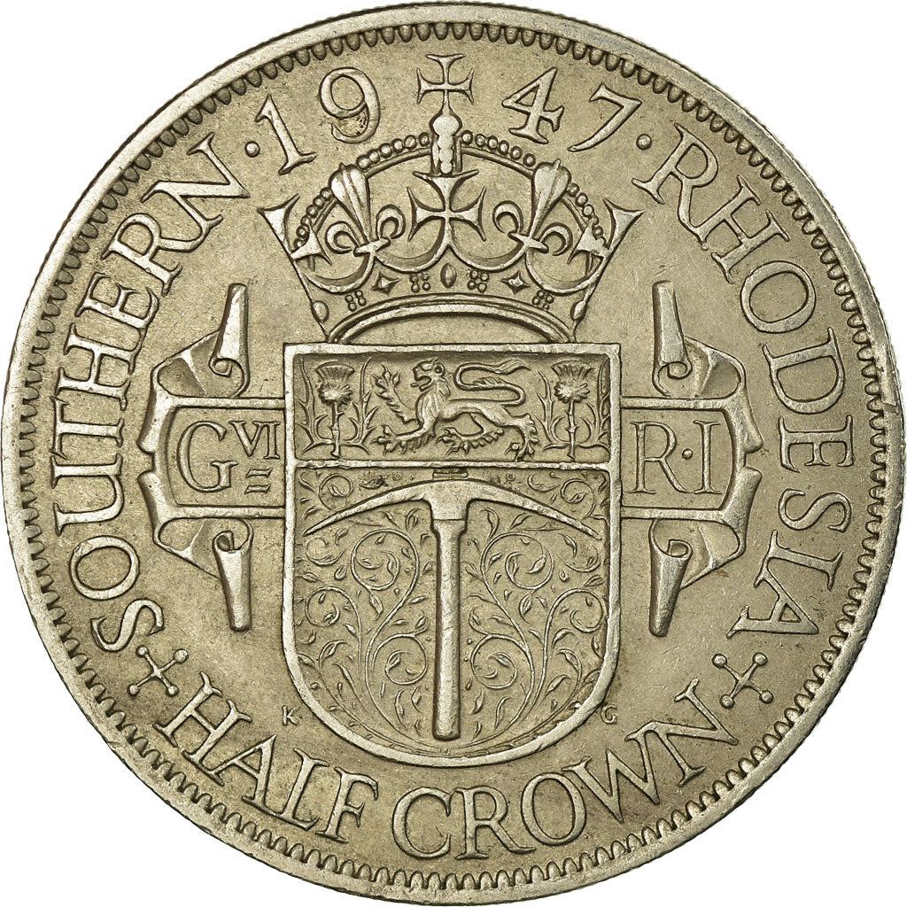 Southern Rhodesia | 1/2 Crown Coin | George VI | Shield | Crown | Pickaxe | Km:15B | 1947