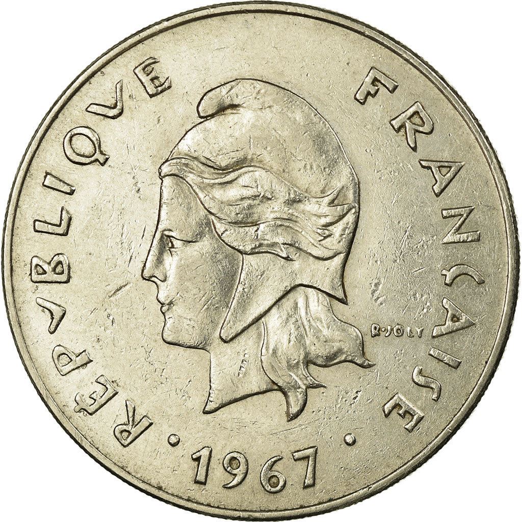 French Polynesia 50 Francs Coin | Marianne | Phrygian Cap | Moorea Harbor | KM7 | 1967