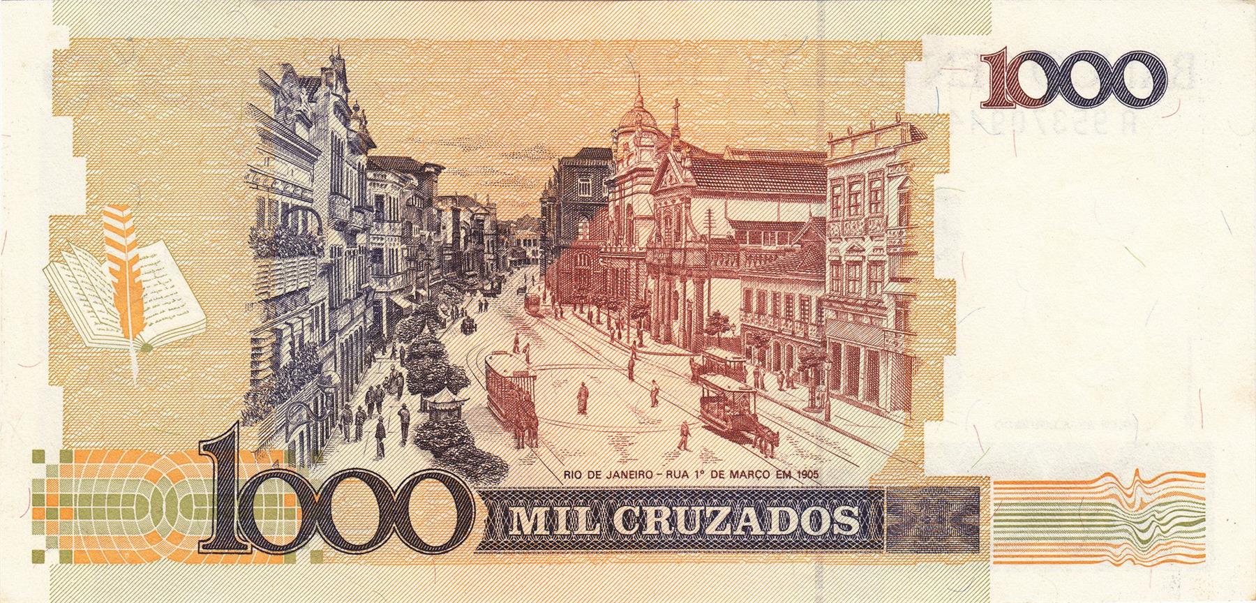 Brazil | 1000 Cruzados Banknote | 1987 - 1988 | Joaquim Maria Machado de Assis | Primeiro de Março Street