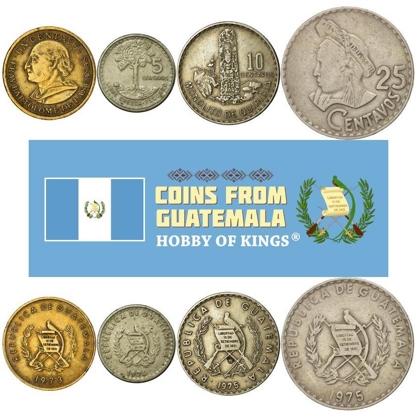 Guatemala | 4 Coin Set | 1 Centavo 5 10 25 Centavos | 1971 - 1977