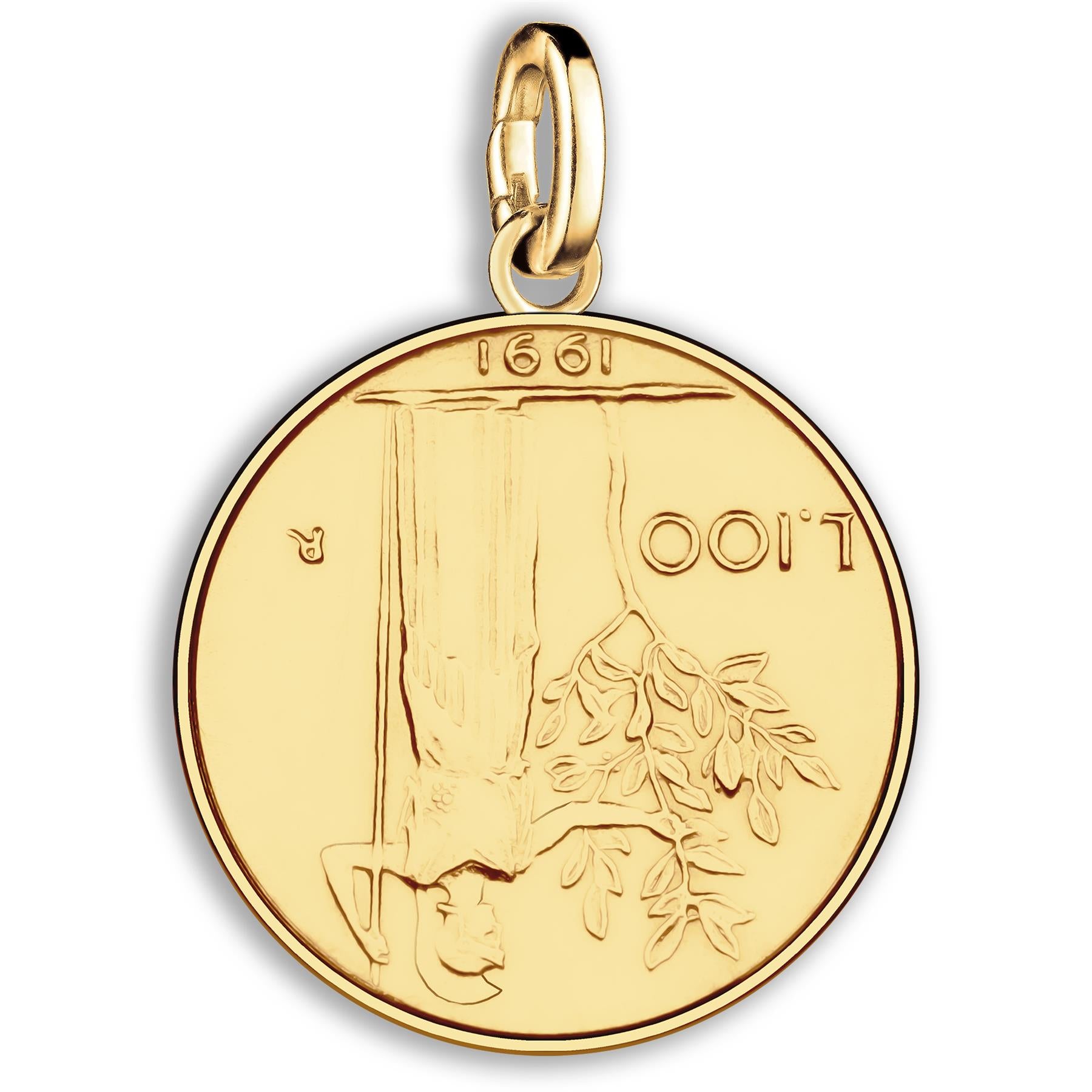 Italian 100 Lire Coin Charm | 925 Sterling Silver 18K Gold Plated | 1990 - 1992