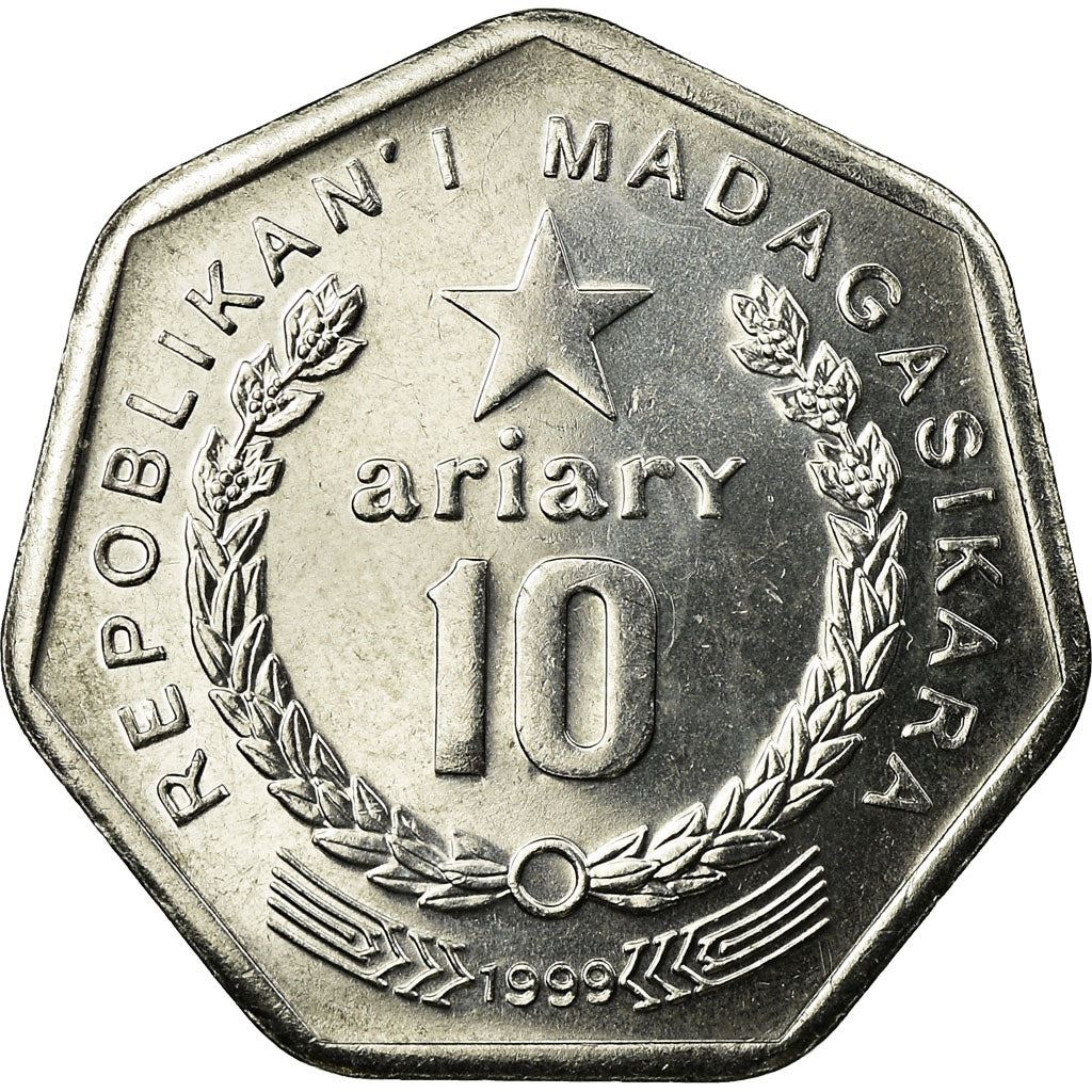 Madagascar | 10 Ariary Coin | Star | Worker | Peat | Km:27 | 1999