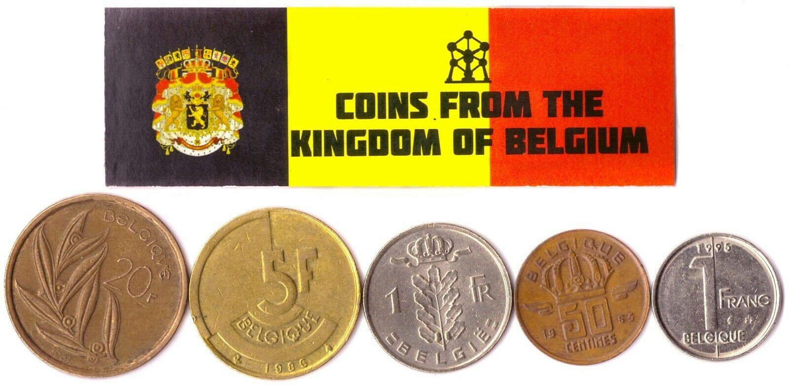 5 Mixed Coins From Belgium | Centimes - Franc | 1948 - 2001