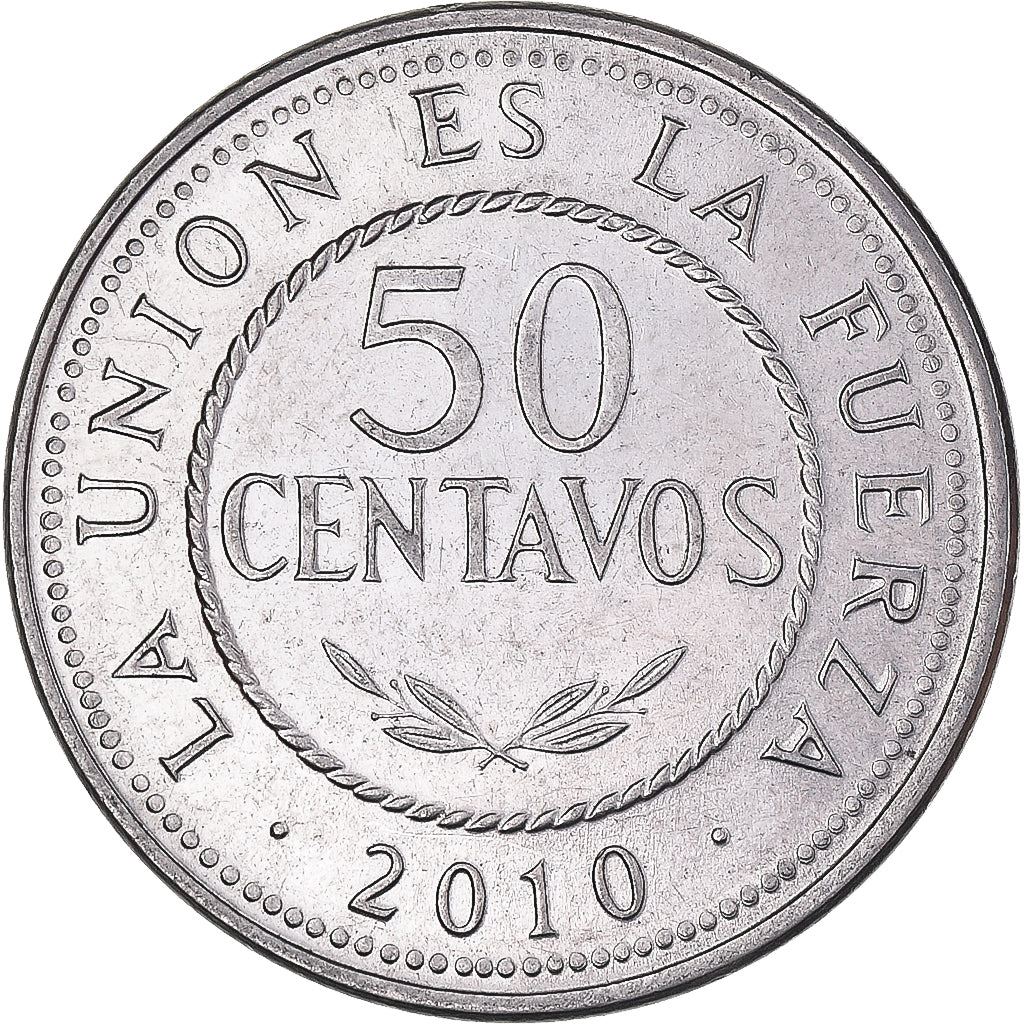 Bolivia | 50 Centavos | Stainless steel | Coat of Arms | KM:216 | 2010-2025