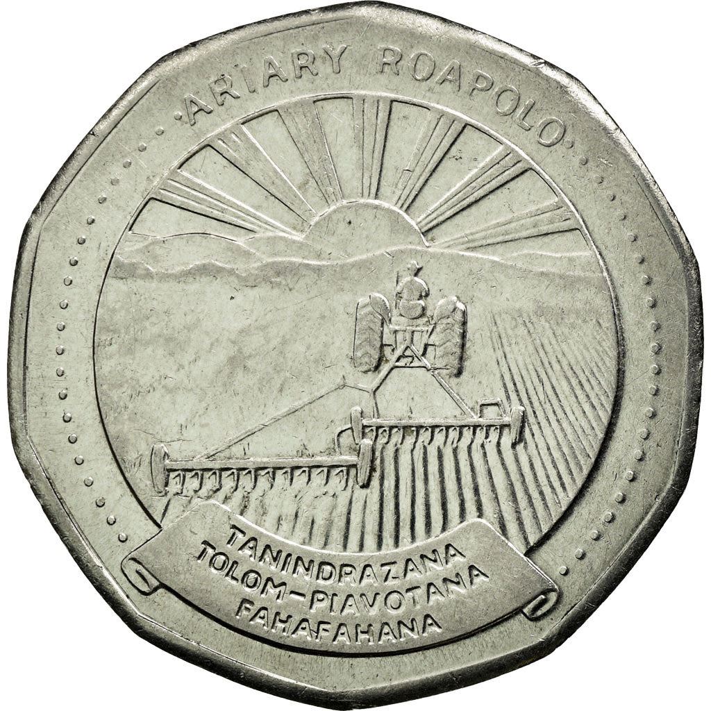 Madagascar | 20 Ariary Coin | Star | Tractor | Farmer | Km:19 | 1992