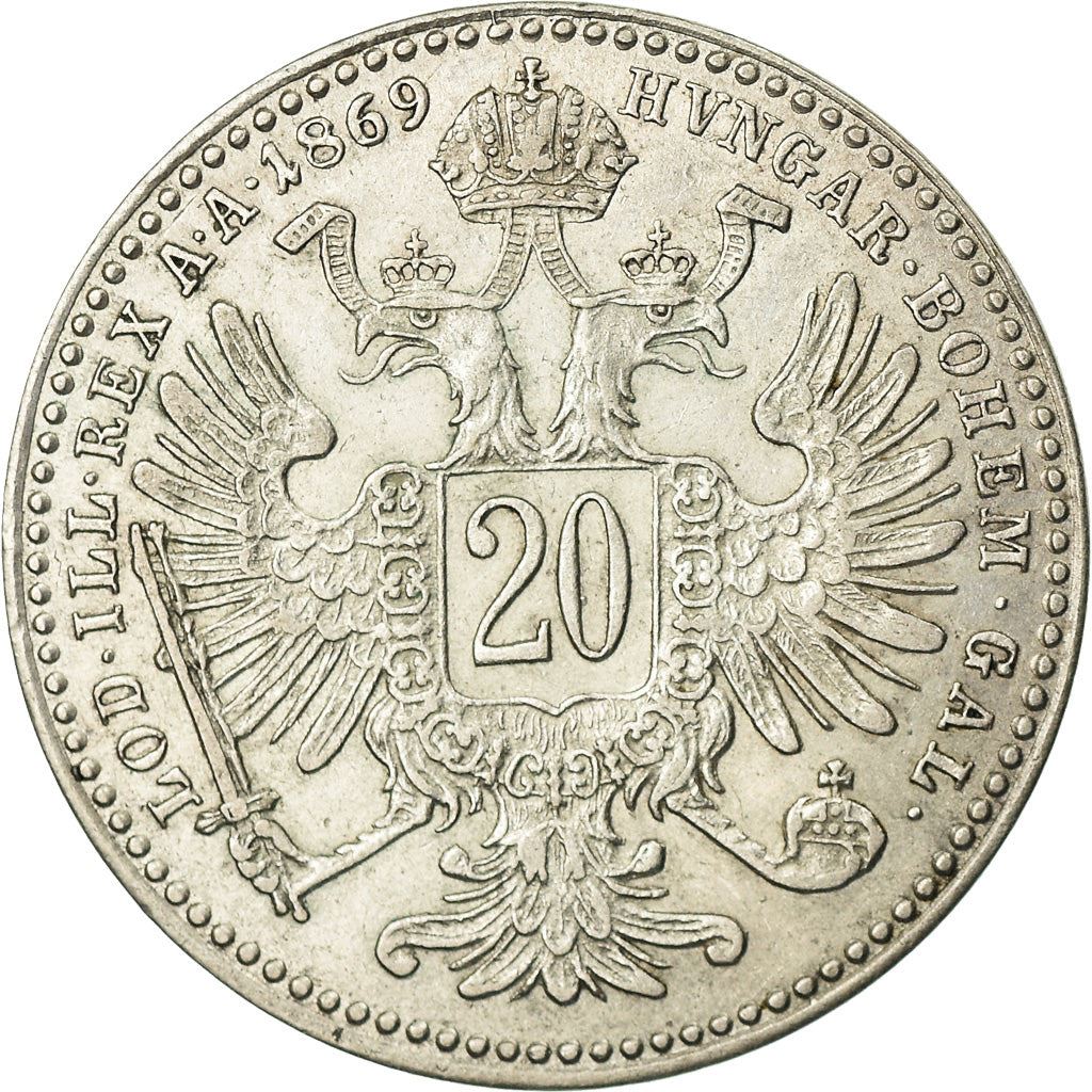 Austrian Empire | 20 Kreuzer Coin | Emperor Francis Joseph I | Imperial Eagle | Km:2212 | 1868 - 1872