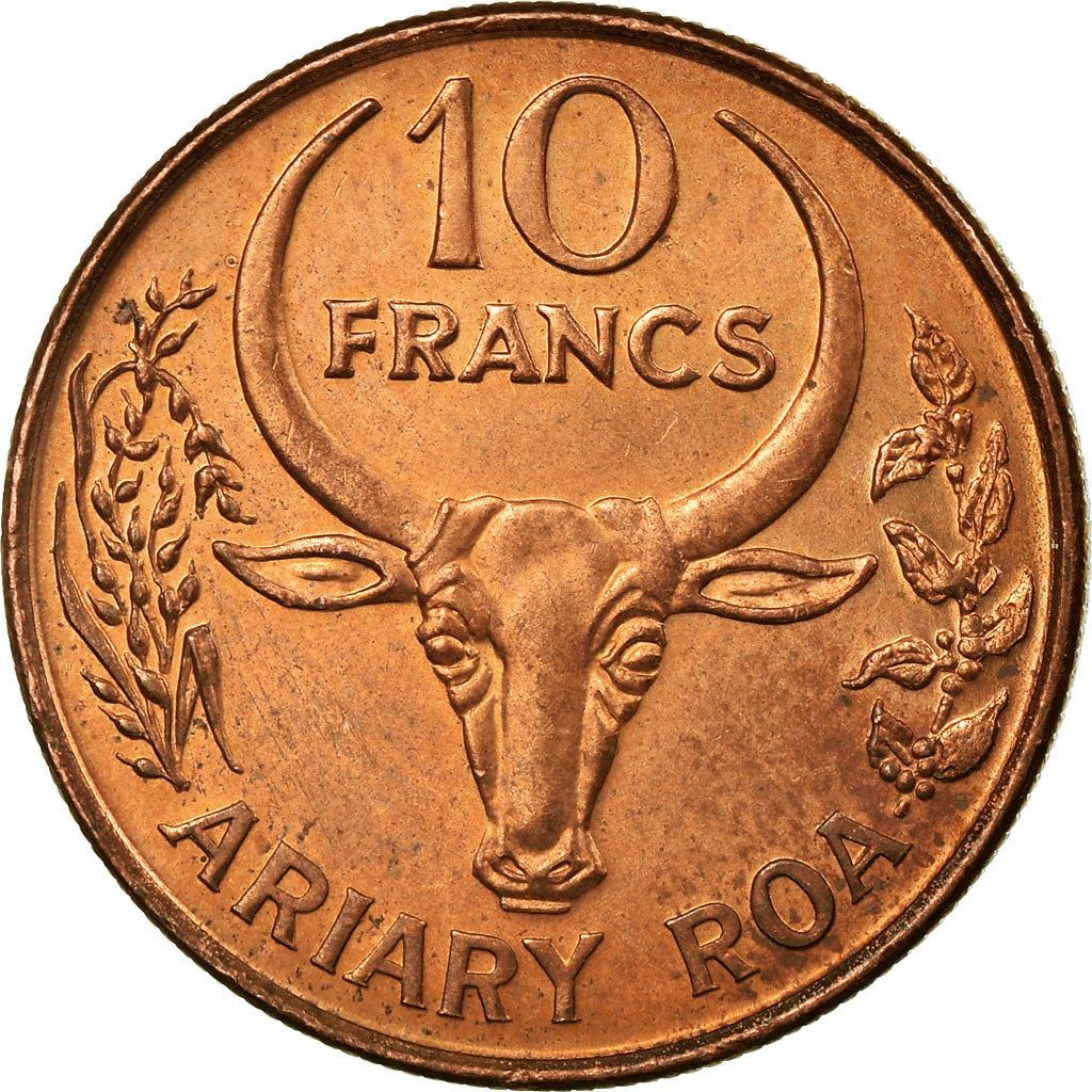 Madagascar | 10 Francs / 2 Ariary Coin | Vanilla | Zebu | Km:22 | 1996