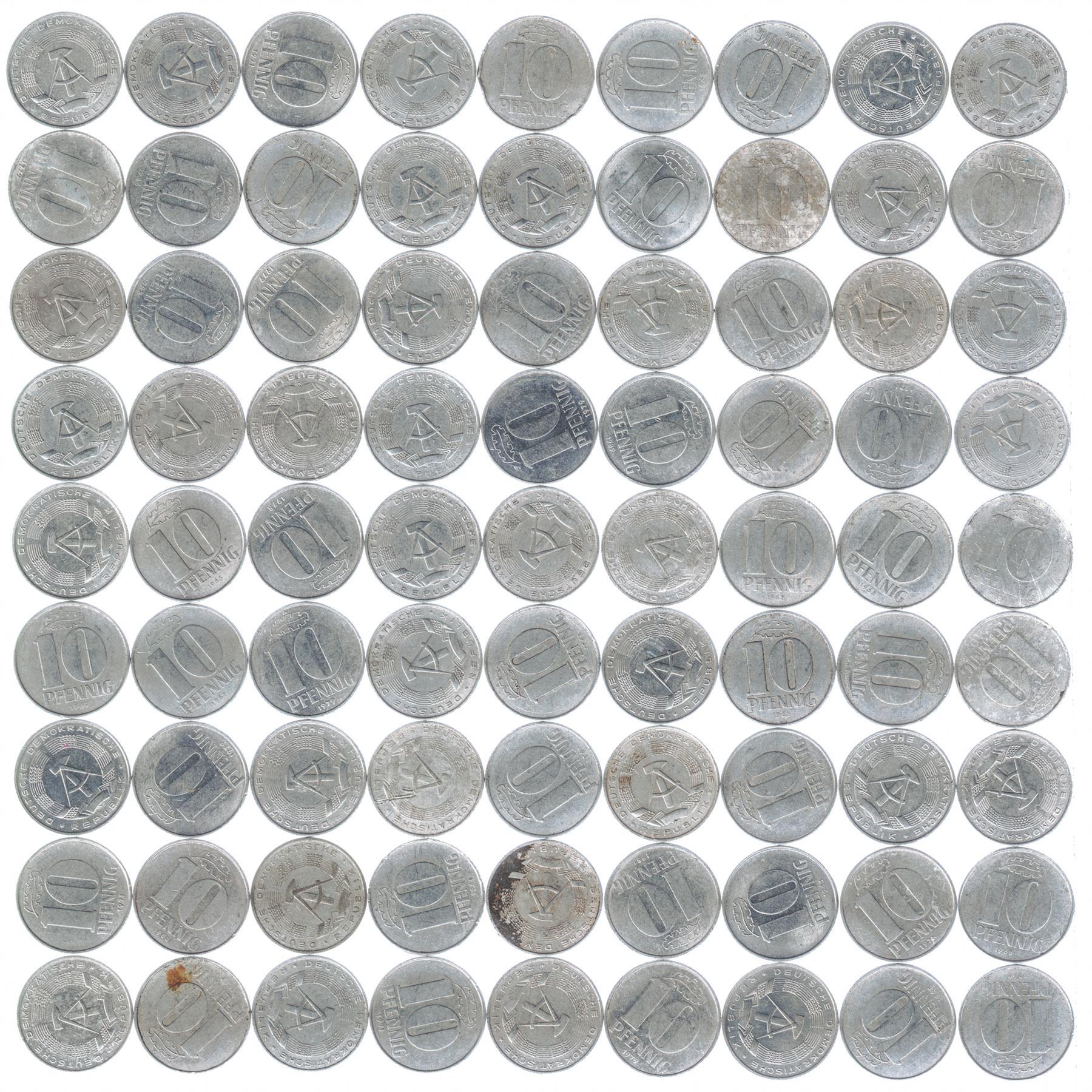 German Democratic Republic 10 Pfennig | 100 Coins | Oak Leave | KM10 | 1963 - 1990