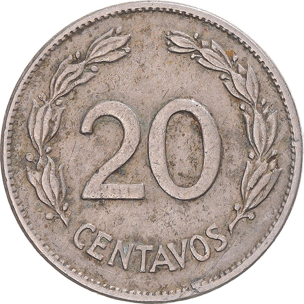 Ecuador | 20 centavos-mønt | Kobbernikkel | Krans | KM:77.1b | 1946