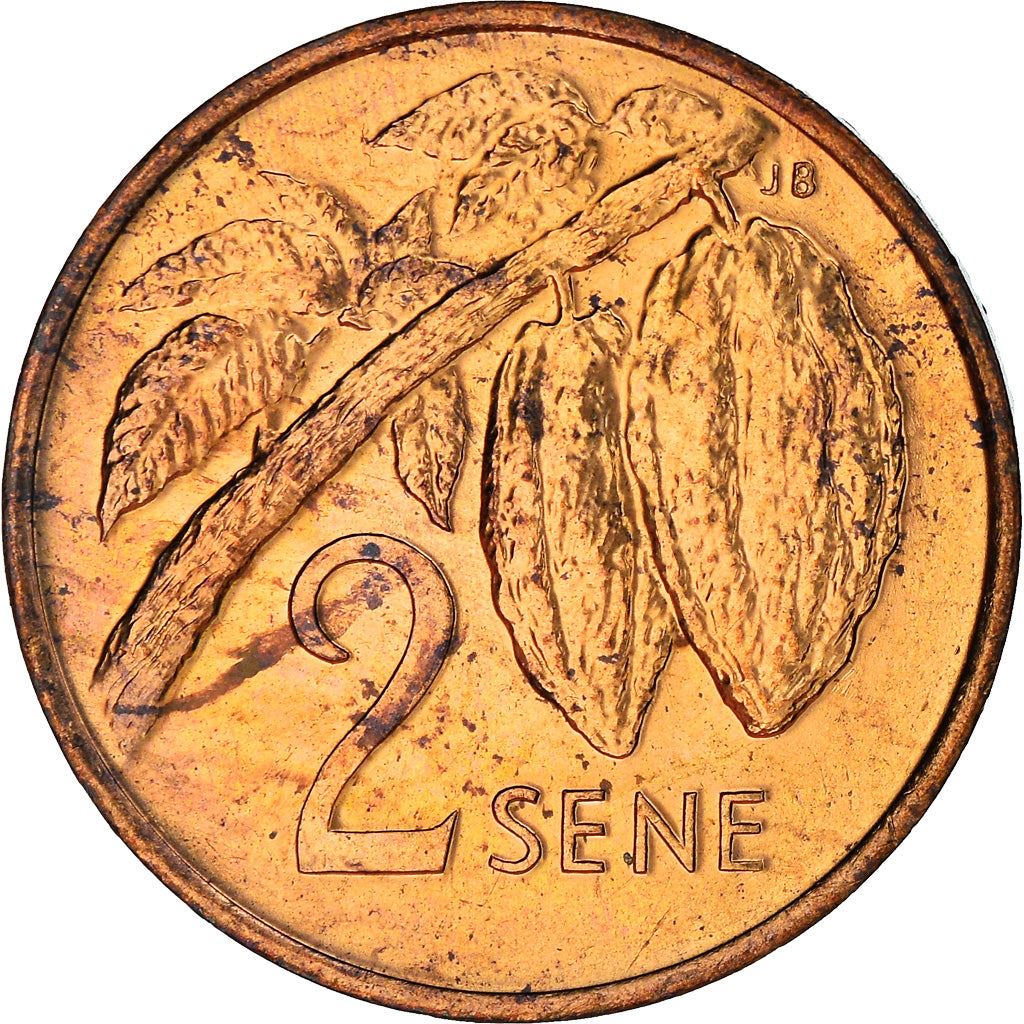 Samoa | Moneda de 2 Sene | Malietoa Tanumafili II | Vainas de Cacao | Km:13 | 1974 - 1996