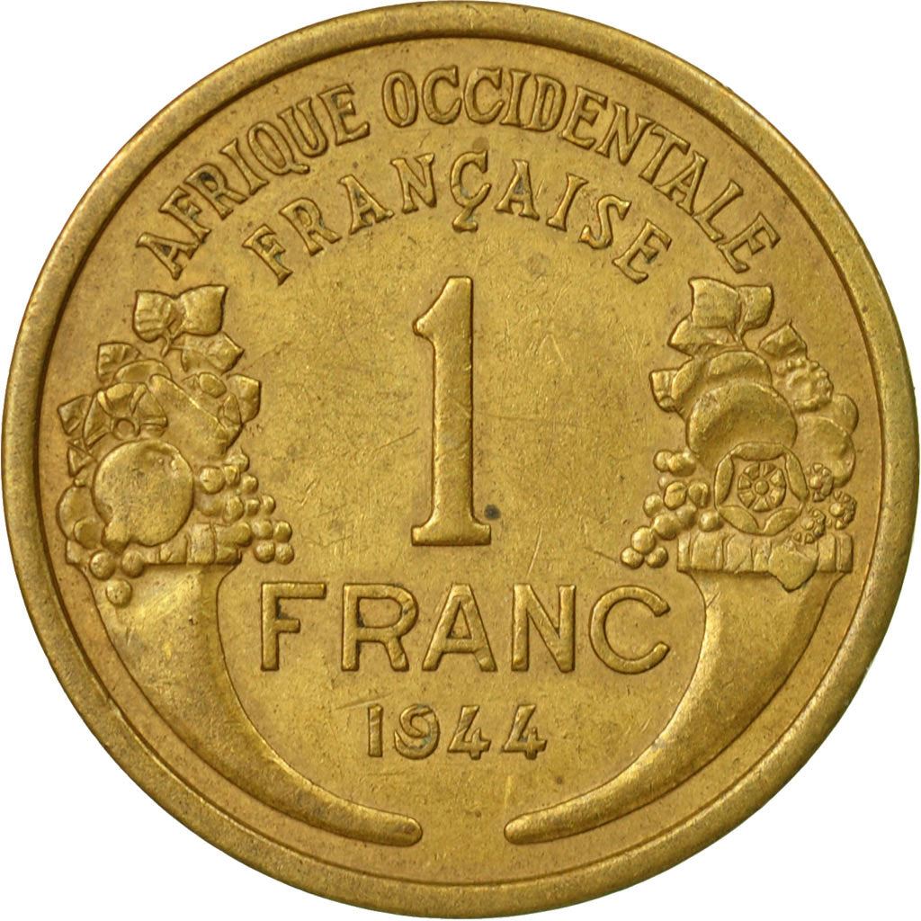 French West Africa | 1 Franc Coin | Marianne | Cornucopia | Berries | Km:2 | 1944