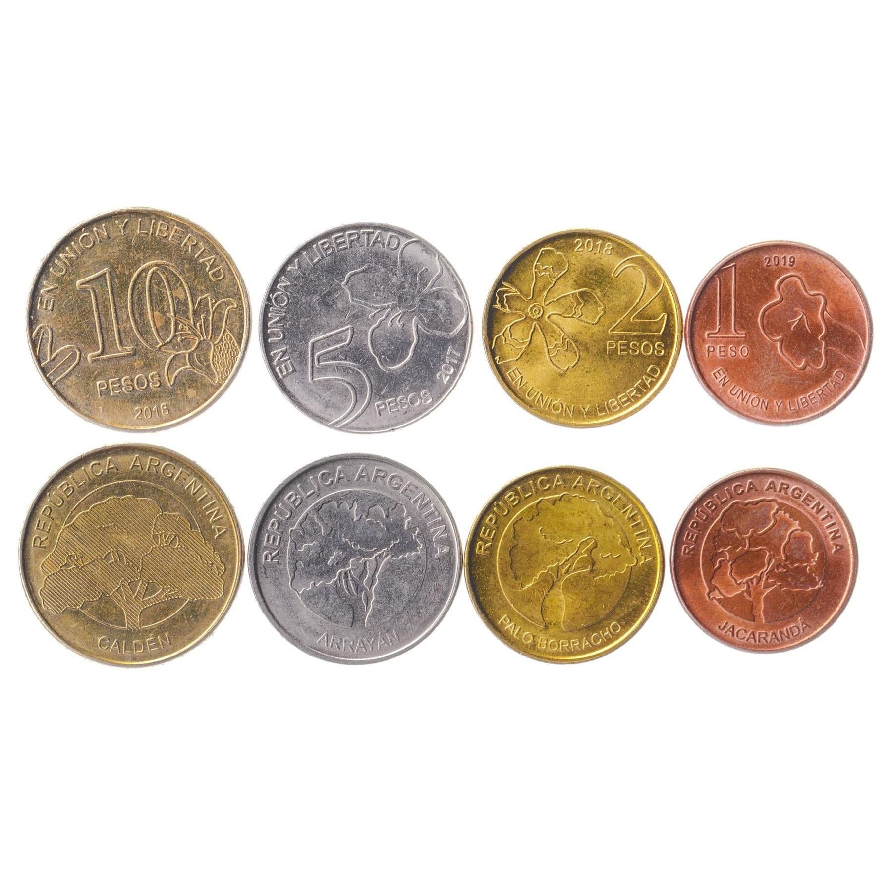 Argentine 4 Coin Set 1 Peso 2 5 10 Pesos | Jacaranda | Jacaranda | Caldenia | Arrayán | 2017 - 2020