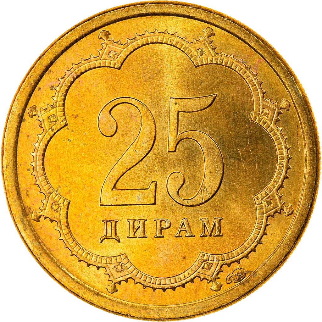 Tajikistan | 25 Diram Coin | Crown | Stars | Small Value | Km:5.1 | 2001