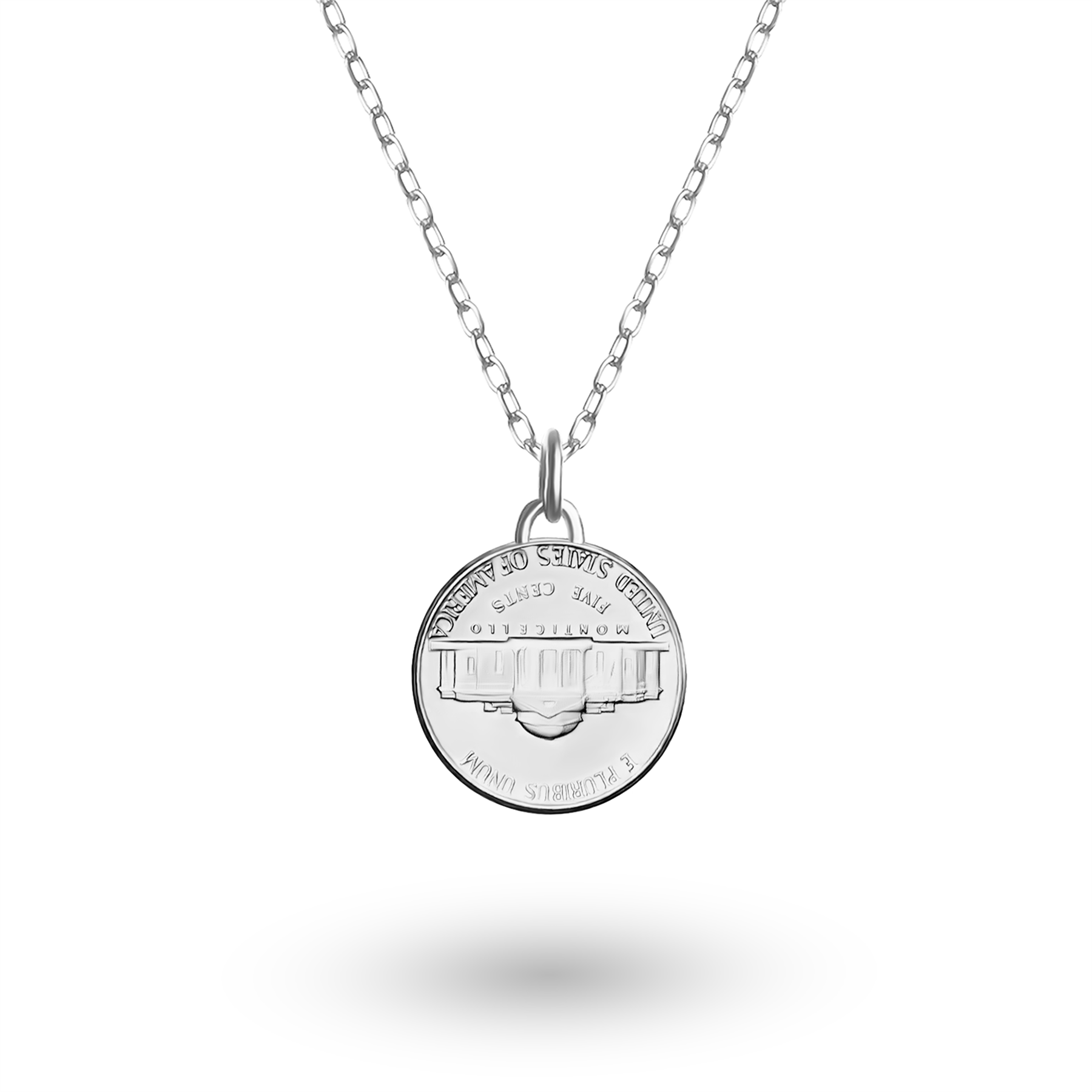 US Coin Necklace | Medallion Pendant Jewelry | Rhodium Plated United States of America 5 Cents | T. Jefferson | 2002