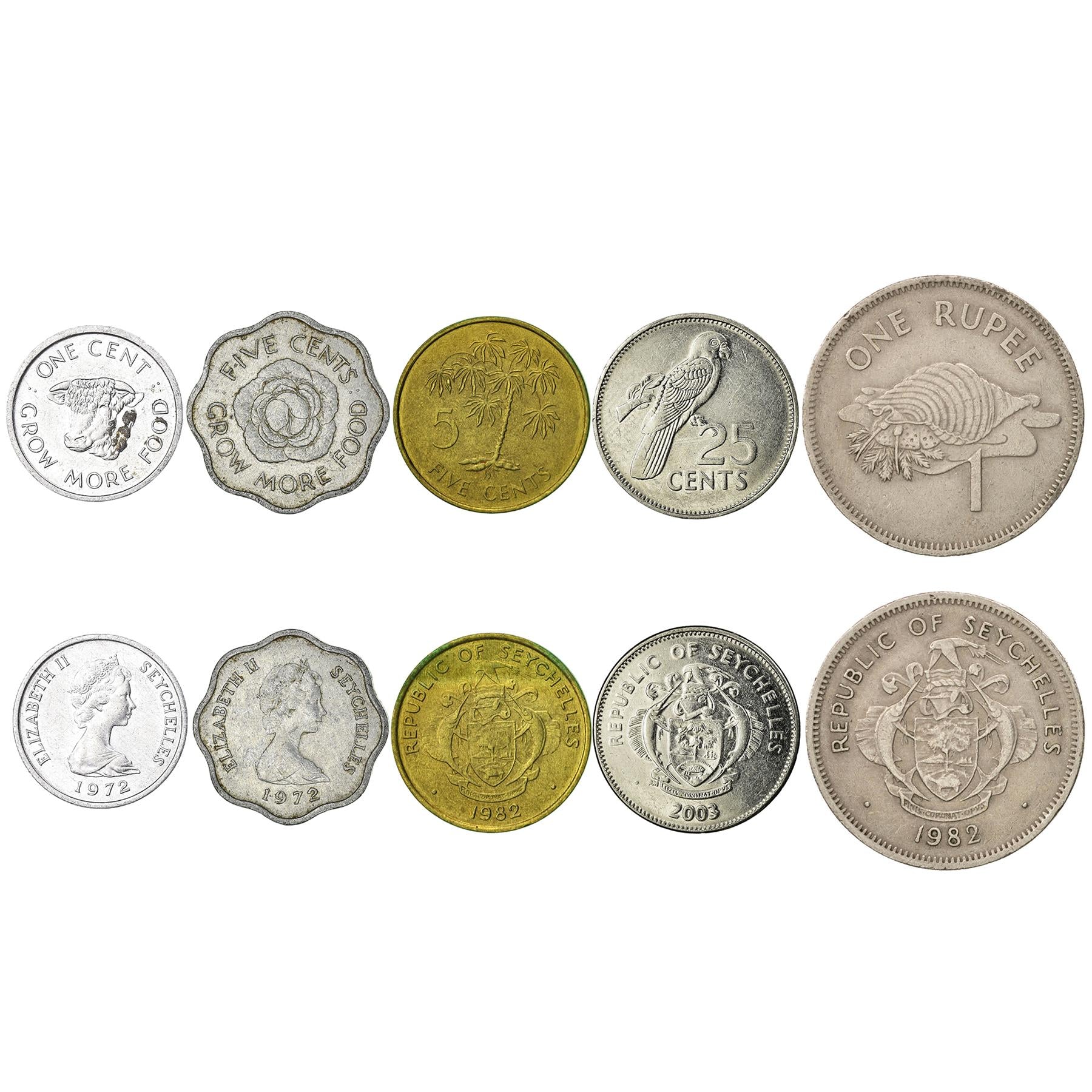 5 Mixed Coins From Seychelles | Cents - Rupees | 1972 - 2021
