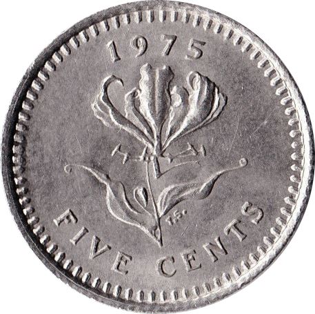 Rhodesia | 5 Cents Coin | Antelopes | Lily | Km:13 | 1975 - 1977
