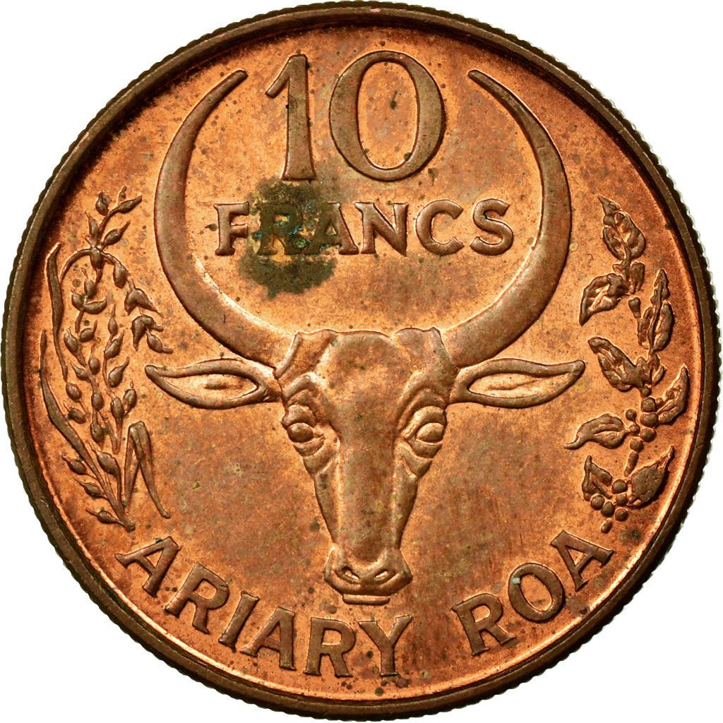 Madagascar | 10 Francs / 2 Ariary Coin | Vanilla | Zebu | Km:22 | 1996