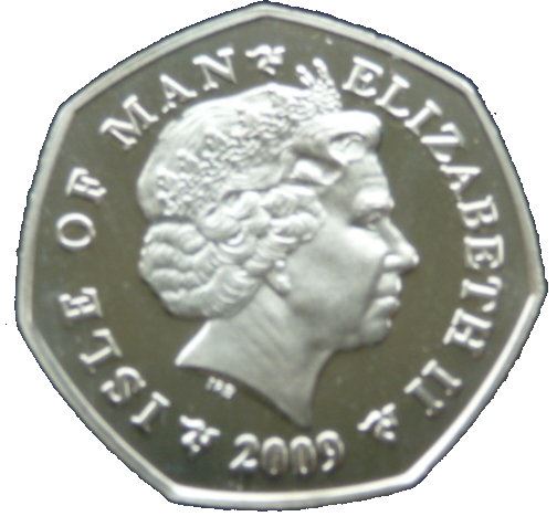 Isle of Man 50 Pence Coin | Queen Elizabeth II | Christmas | Conjoined Rings | KM1431 | 2009