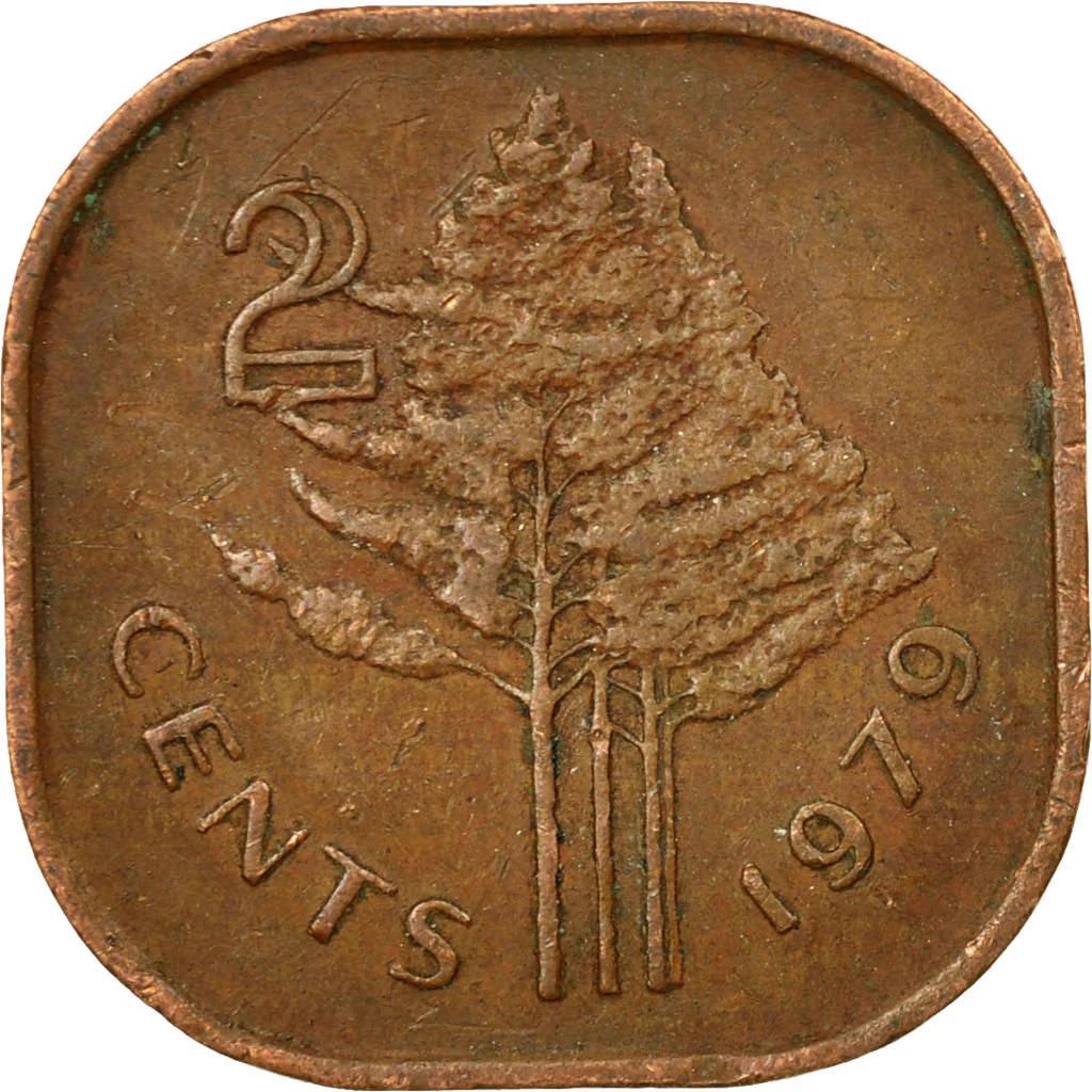 Eswatini 2 Cents Coin | King Sobhuza II | Leadwood Tree | KM8 | 1974 - 1982