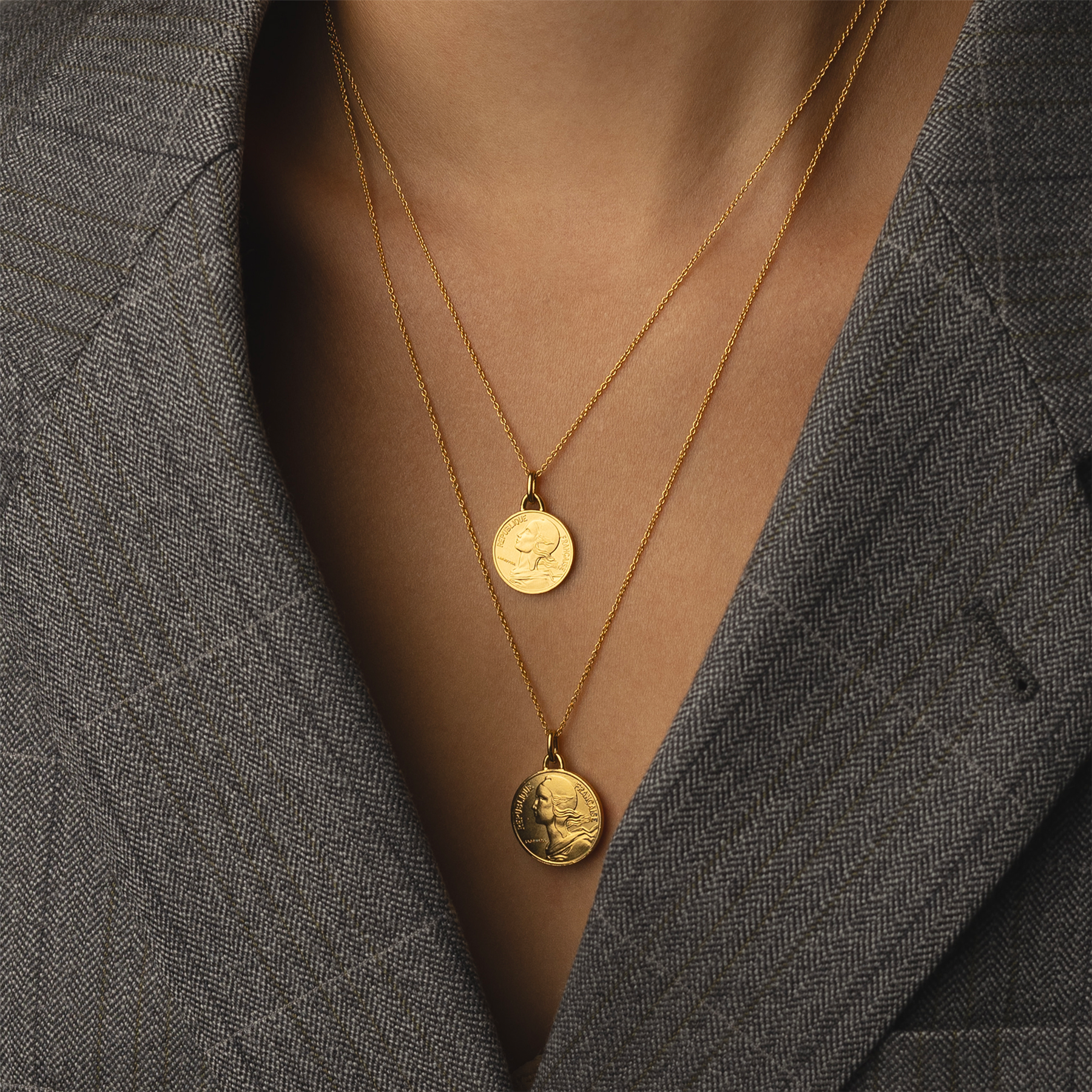 French Coin Necklace | Medallion Pendant Jewelry | 18K Gold Plated 5 Centimes | 1966 - 2001