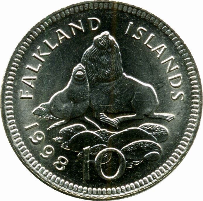 Falkland Islands 10 Pence Coin | 10 Pence Coin | Elizabeth II | Seals | KM5.2 | 1998 - 1999