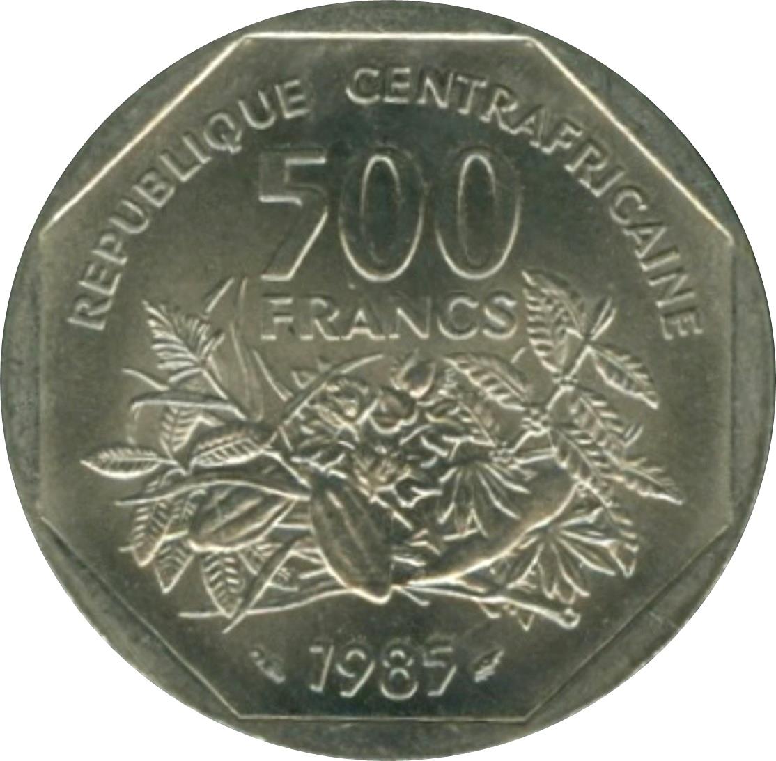 Central African Republic | 500 Francs Cfa Coin | Woman | Plants | KM:11 | 1985 - 1986