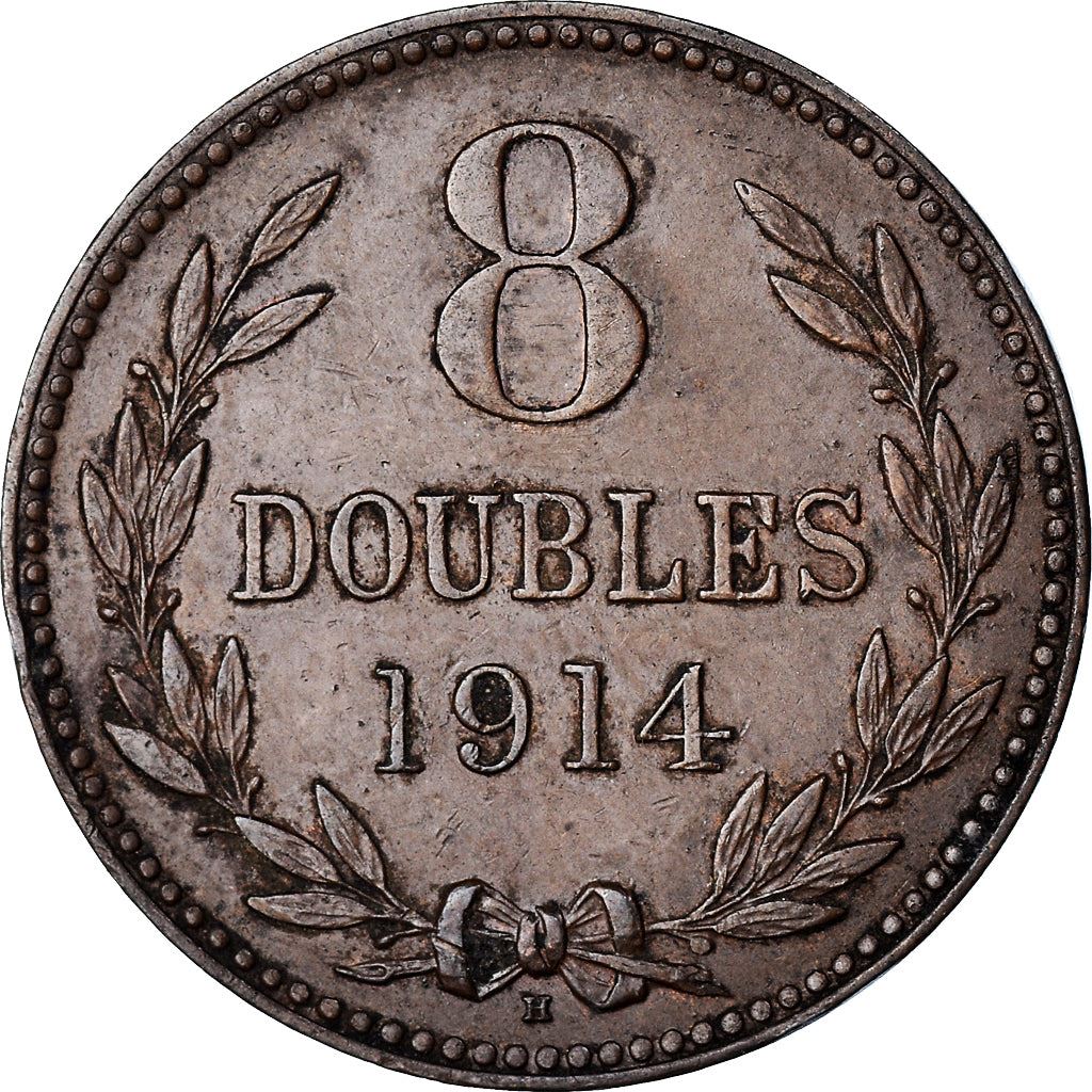 Guernsey 8 Doubles Coin | Coat of Arms | KM14 | 1914 - 1949
