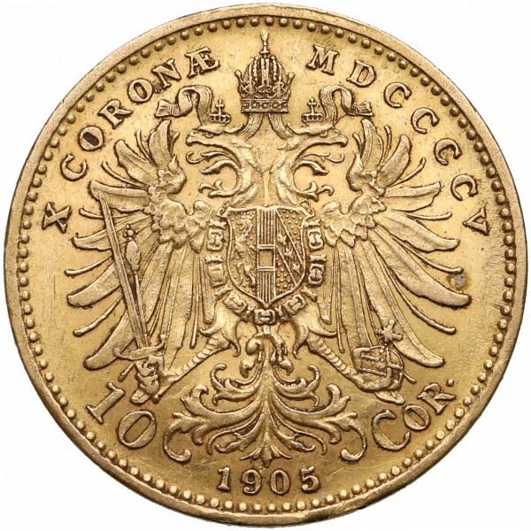 Austrian Empire | 10 Corona Coin | Emperor Francis Joseph I | Imperial Eagle | Habsburg-Lorraine Shield | Km:2805 | 1896 - 1906