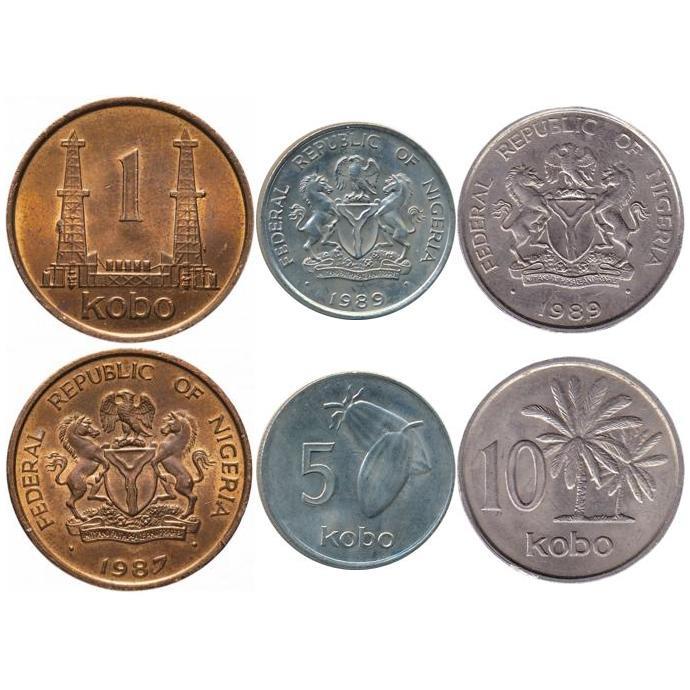 Set 5 Coins Nigeria 1/2 1 5 10 25 Kobo 1973 - 1990