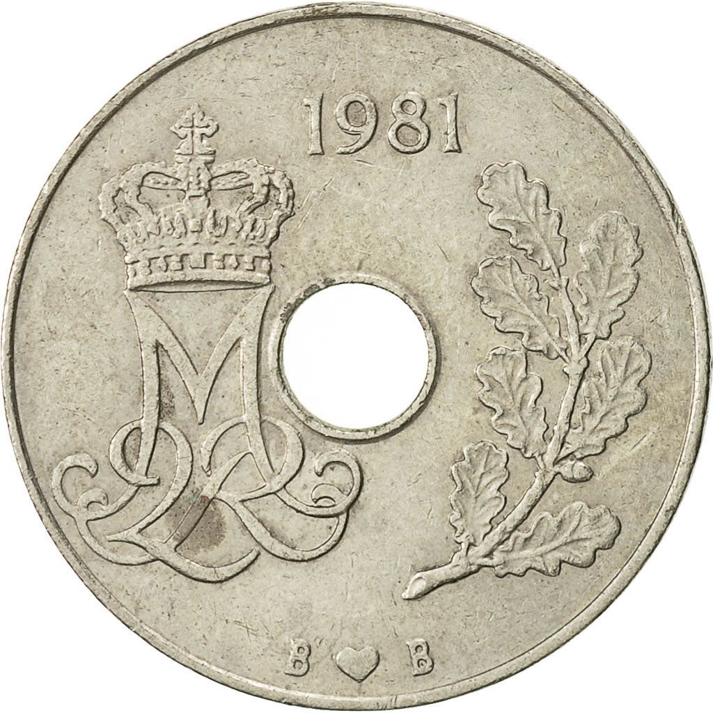 Denmark | 25 Ore Coin | Monogram | Km:861 | 1973 - 1988