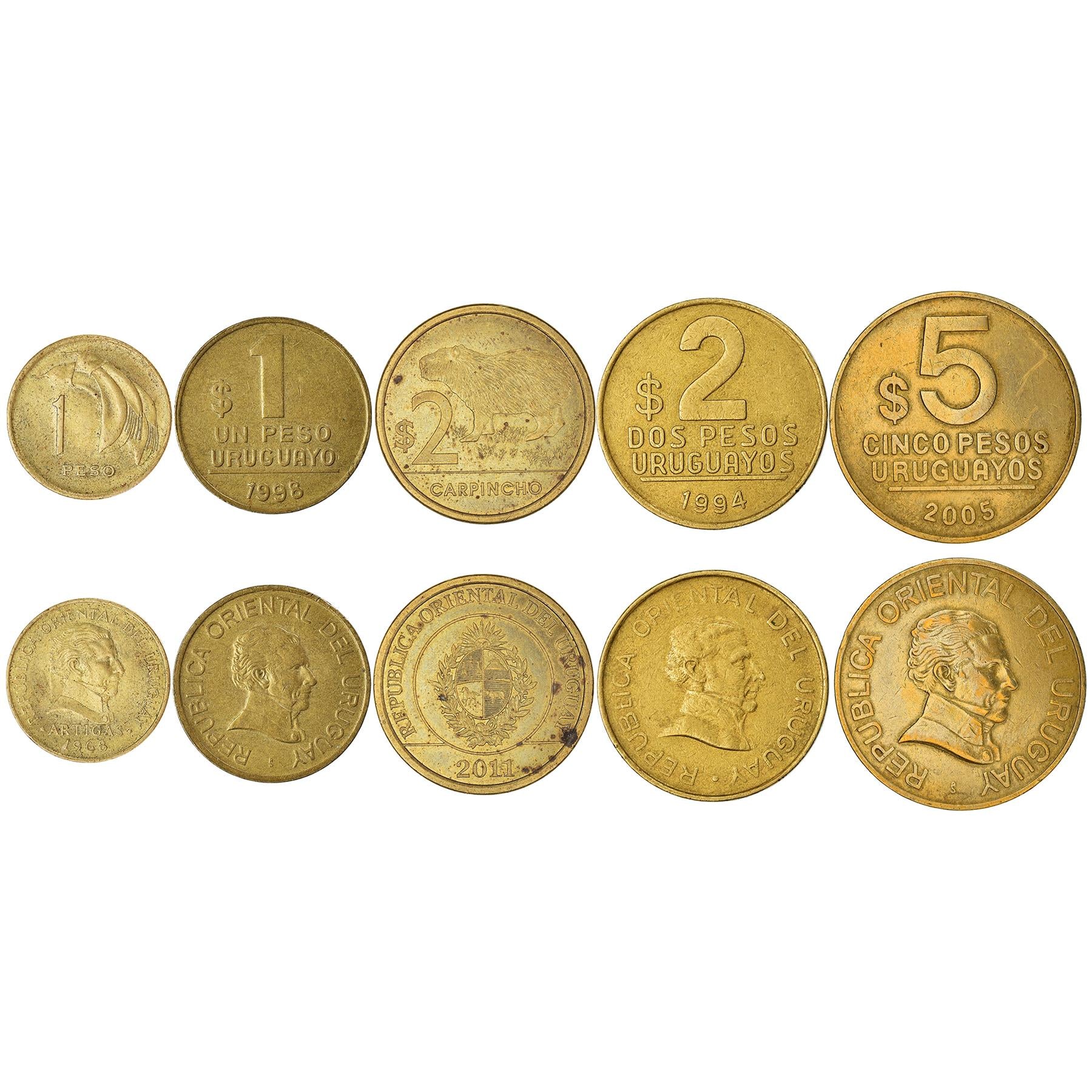 5 Mixed Coins From The Oriental Republic of Uruguay | 1975 - 2018