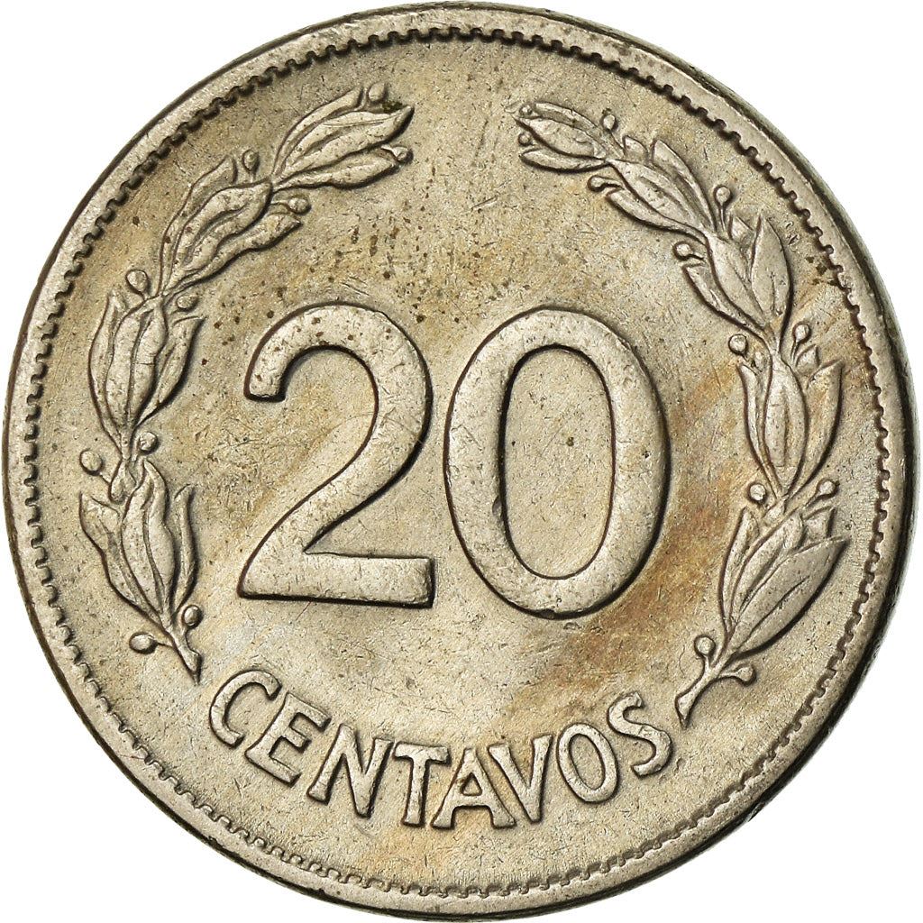 Ecuador | 20 centavos-mønt | Kobbernikkel | Krans | KM:77.1b | 1946