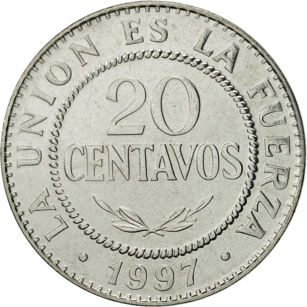 Bolivia | 20 Centavos Coin | Stainless steel | Coat of Arms | KM:203 | 1987-2008