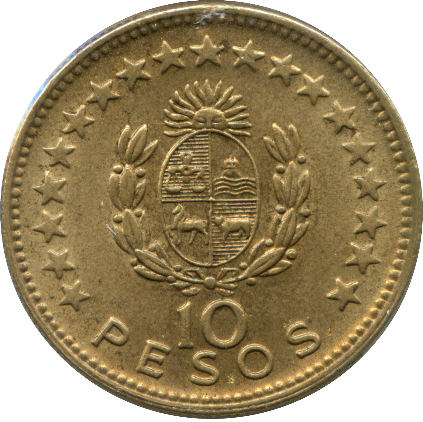 Uruguay 10 Pesos Coin | Artigas | Sun | KM48 | 1965