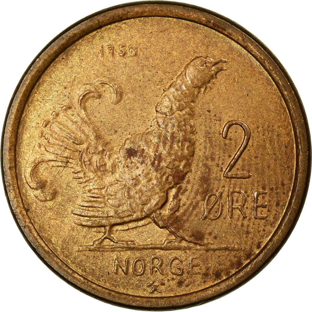 Norway | 2 Ore Coin | Crown | Monogram | Black Grouse Bird | Km:404 | 1958