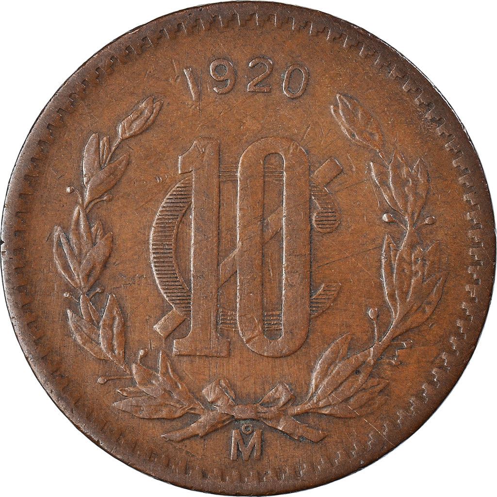 Mexico 10 Centavos Coin | Eagle | Shield | Snake | Chest | Lake | KM430 | 1919 - 1935