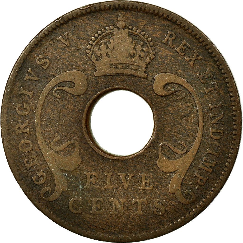 East Africa | 5 Cents Coin | Crown | Tusks | Km:18 | 1921 - 1936