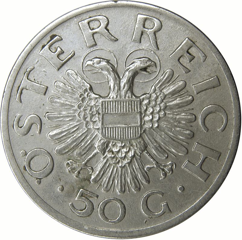 Austria | 50 Groschen Coin | Copper-nickel | Double-headed eagle | KM:2854 | 1935 - 1936