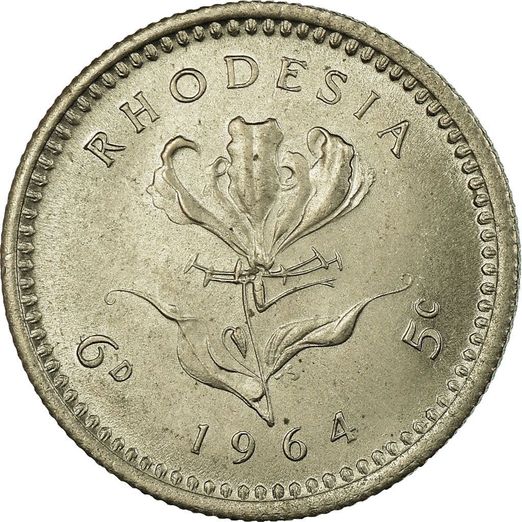 Rhodesia | 6 Pence / 5 Cents Coin | Elizabeth II | Lily | Km:1 | 1964