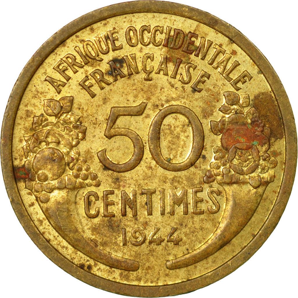 French West Africa | 50 Centimes Coin | Marianne | Cornucopia | Berries | Km:1 | 1944