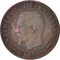 France | 2 Centimes Coin | Napoleon III | Eagle | Km:776 | 1853 - 1857